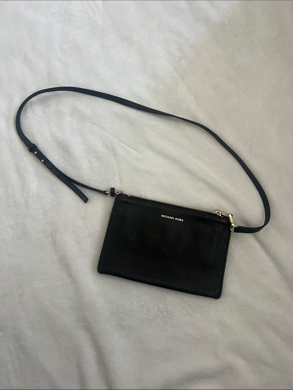 Michael Kors Black Leather Pebbled Crossbody with Gold Hardware